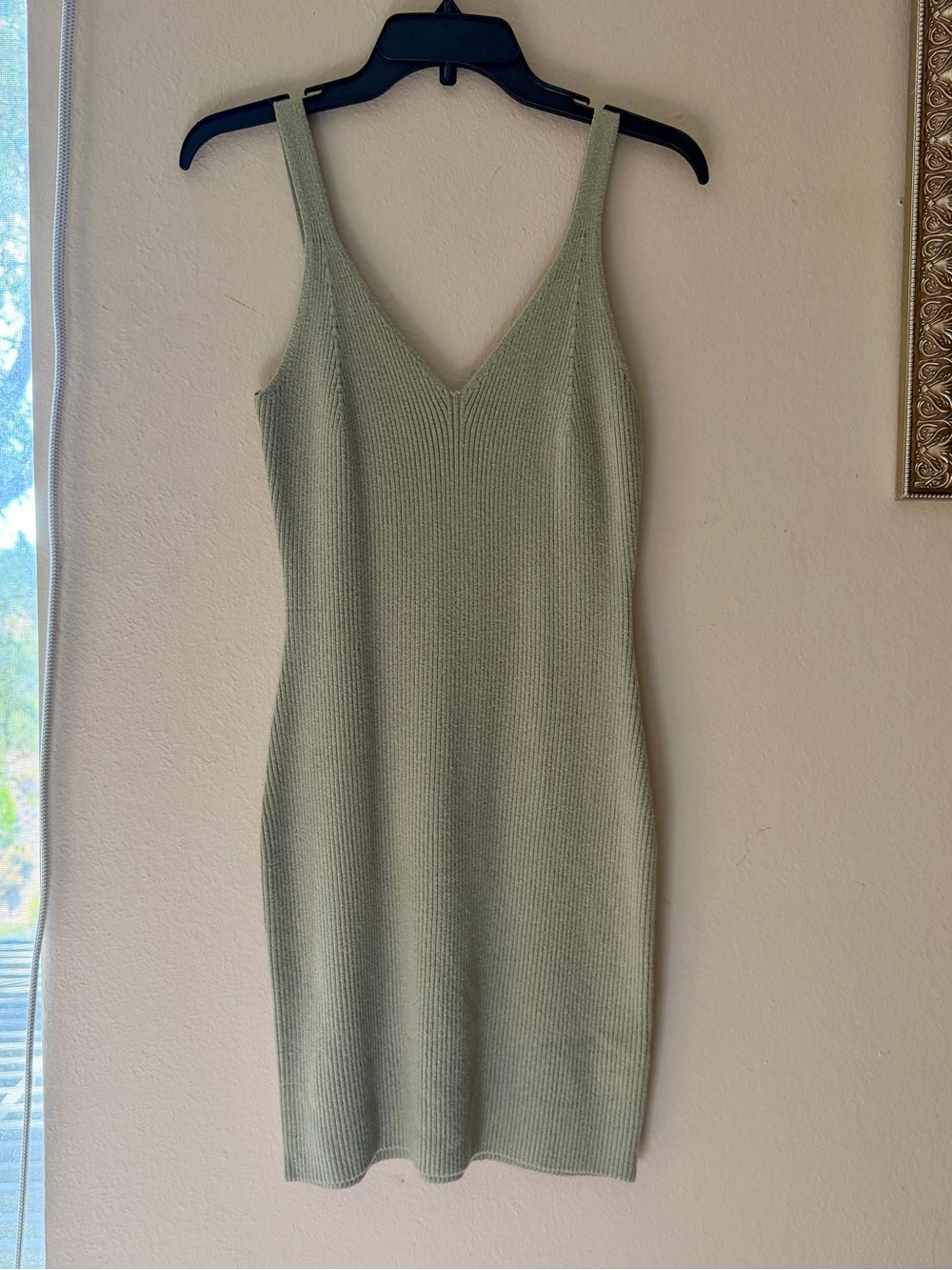 Abercrombie & Fitch Sleeveless V-Neck Knit Mini Dress Sage Green